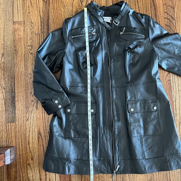 Jessica London Black Leather long Moto Jacket double zipper zips top bottom 18 - Picture 9 of 9